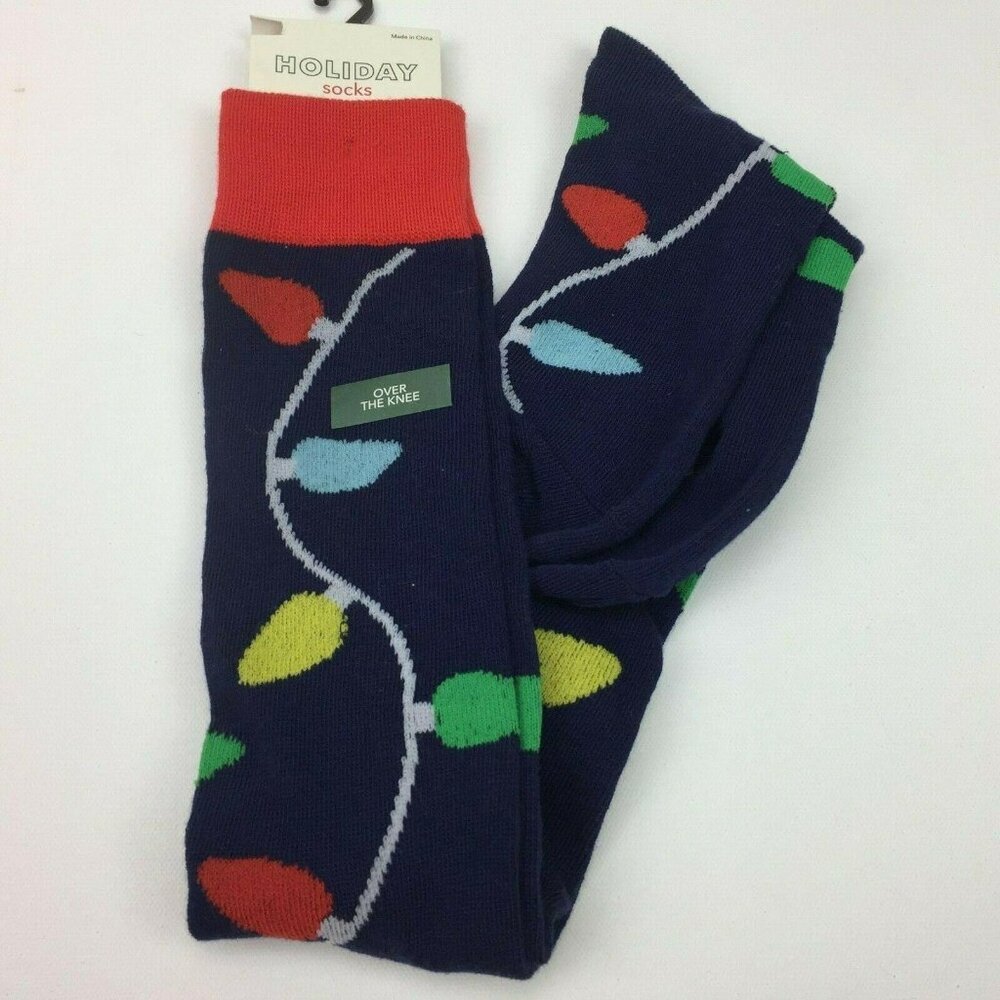 Holiday Socks Christmas Lights Strand Over the Knee